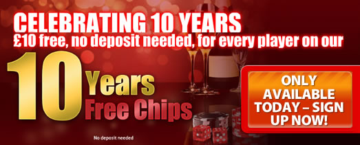 32Red Casino’s 10th Birthday – get a £10 No Deposit Bonus