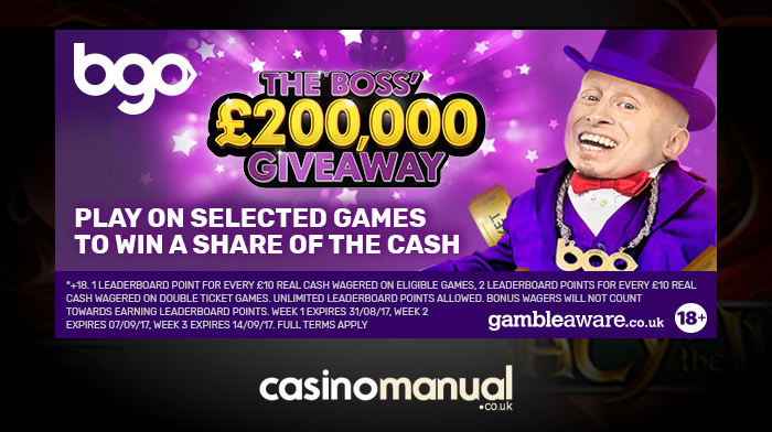 Win a share of £200,000 at bgo Casino in the Boss’ Big Giveaway